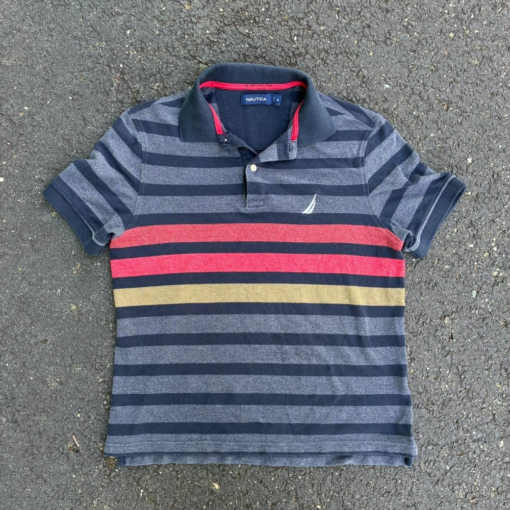 Nautica Men's Blue Striped Short Sleeve Polo Shirt Size M